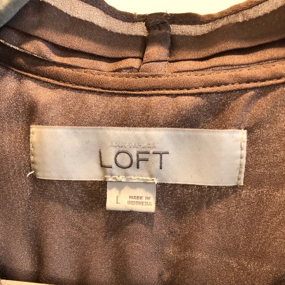 LOFT tan blouse with ruffle tie neck! (L) - Picture 3 of 5